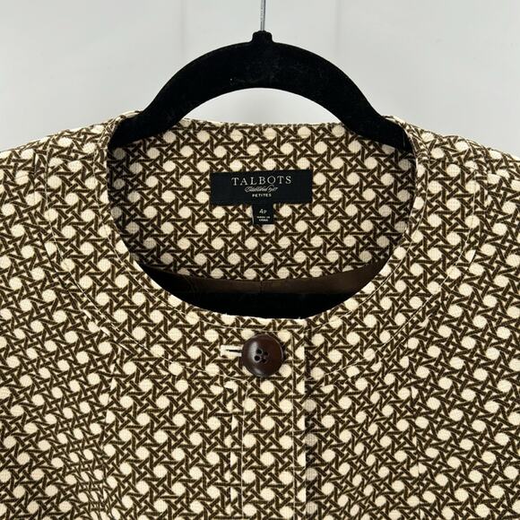 Talbots Brown and Cream Tweed semi cropped 3 quarter sleeve size 4P doted blazer - Picture 4 of 7